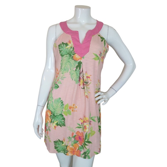 Tommy Bahama Pink Floral Cotton Linen Sleeveless Mini Dress SZ L - Picture 3 of 14